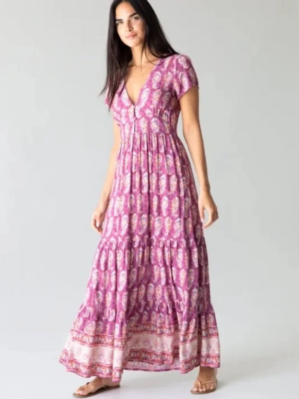 Natural Life Evangeline V-Neck Maxi Dress SIze L Purple Floral